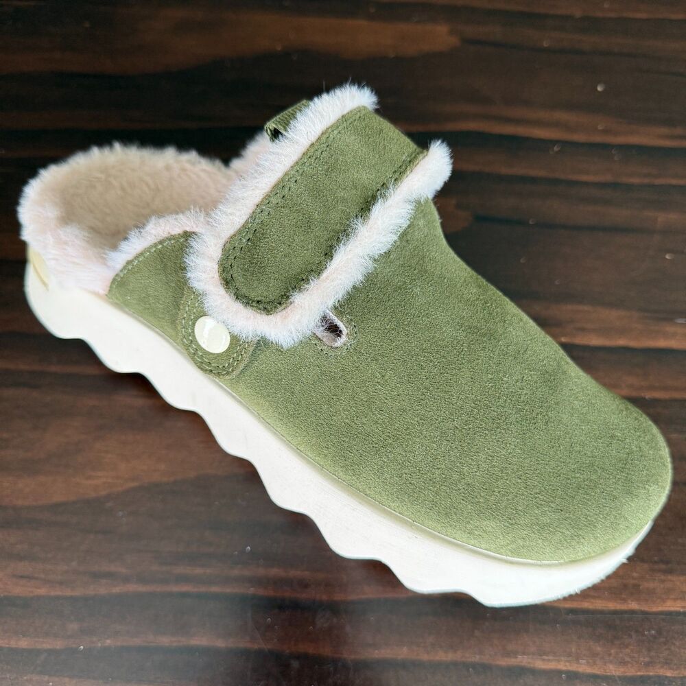 SOREL Viibe Clog Women's Suede Cozy Casual Faux Fur Lined Green Slip On Size 6.5 - Picture 5 of 11